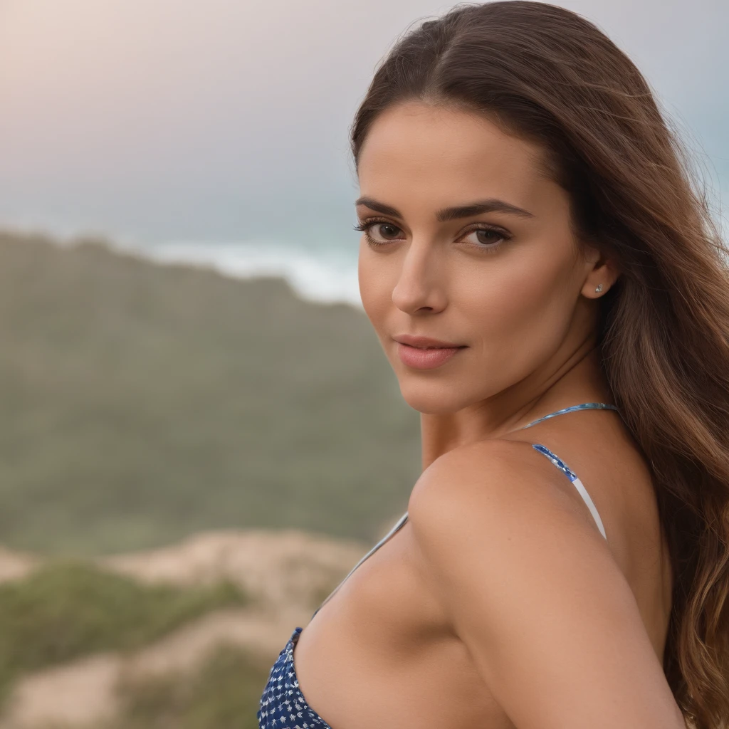mulher loira, linda vestindo a parte de baixo de um bikini.