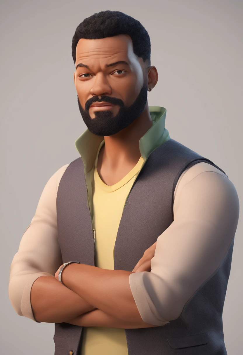 Illustration of a mulatto man with beard and low-cut black hair, mais ou menos um metro e noventa de altura parecido com (Laurence Fishburne) do matriz moreno parecido com ator will smith