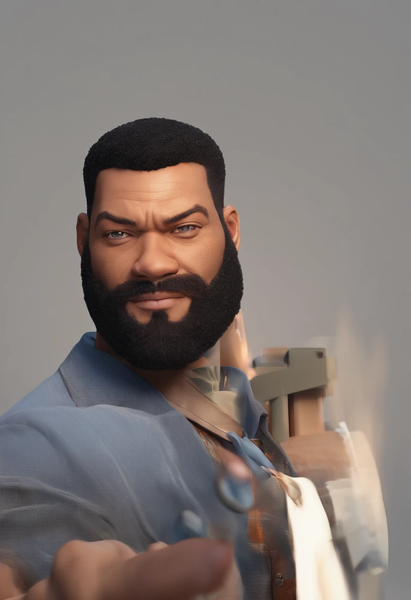 Illustration of a mulatto man with beard and low-cut black hair, mais ou menos um metro e noventa de altura parecido com (Laurence Fishburne) do matriz moreno parecido com ator will smith