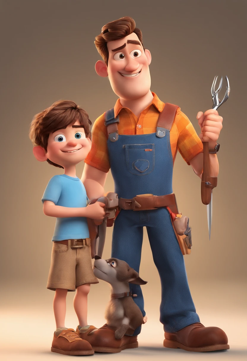 Estilo Pixar: The grown man is holding a naked blue-eyed boy and in his other hand he is holding a pair of scissors and is trying to cut off the boy's testicles,3D Poster,Disney