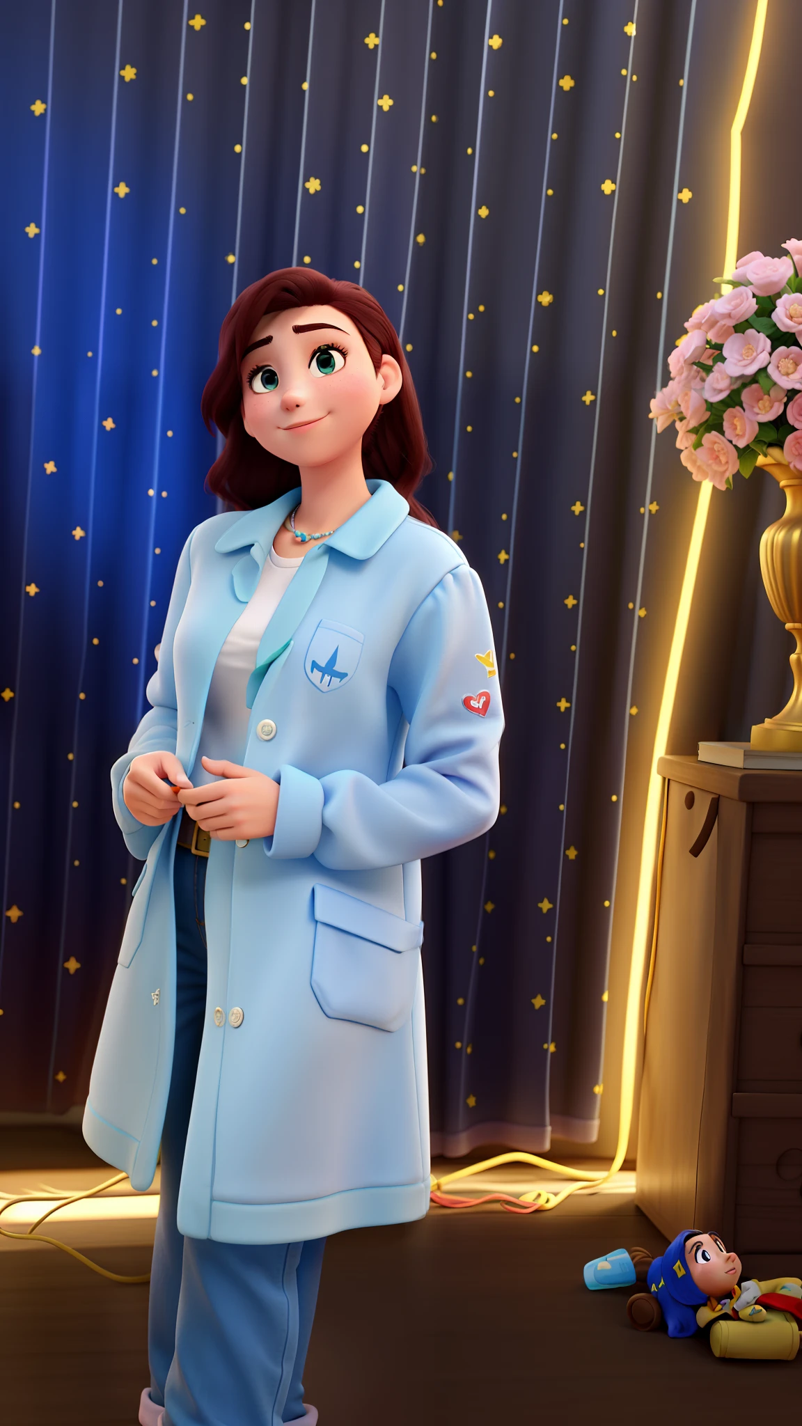 Eighteen year old girl Disney pixer style, de jaleco, melhor qualidade, alta qualidade