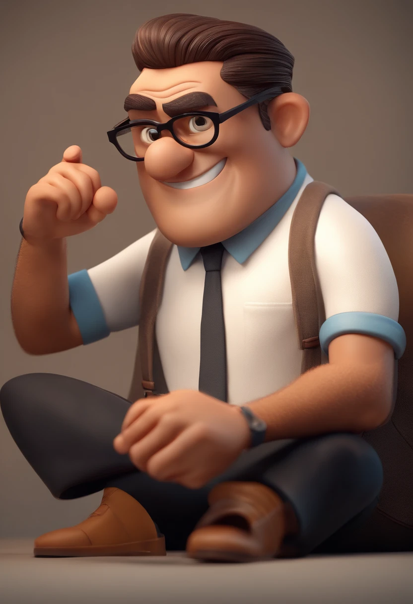 Cartoon character of a man with thin glasses and a white shirt, pele clara olhos castanhos, cabelo raspado, grisalho, animation character, Caractere estilizado, animation style rendering, 3D estilizado, Arnold Maya render, 3 d render stylized, toon render keyshot, Personagem 3D, Personagem 3D, 3d rendering stylized, 3 d character render, personagem de desenho animado, Personagem de close up, Pose de personagem, (Estilo Pixar) (master part:1.2) (Bokeh) (best quality) (pele detalhada) (textura detalhada) (8k) (argila) (Cinematic lighting) (foco nítido