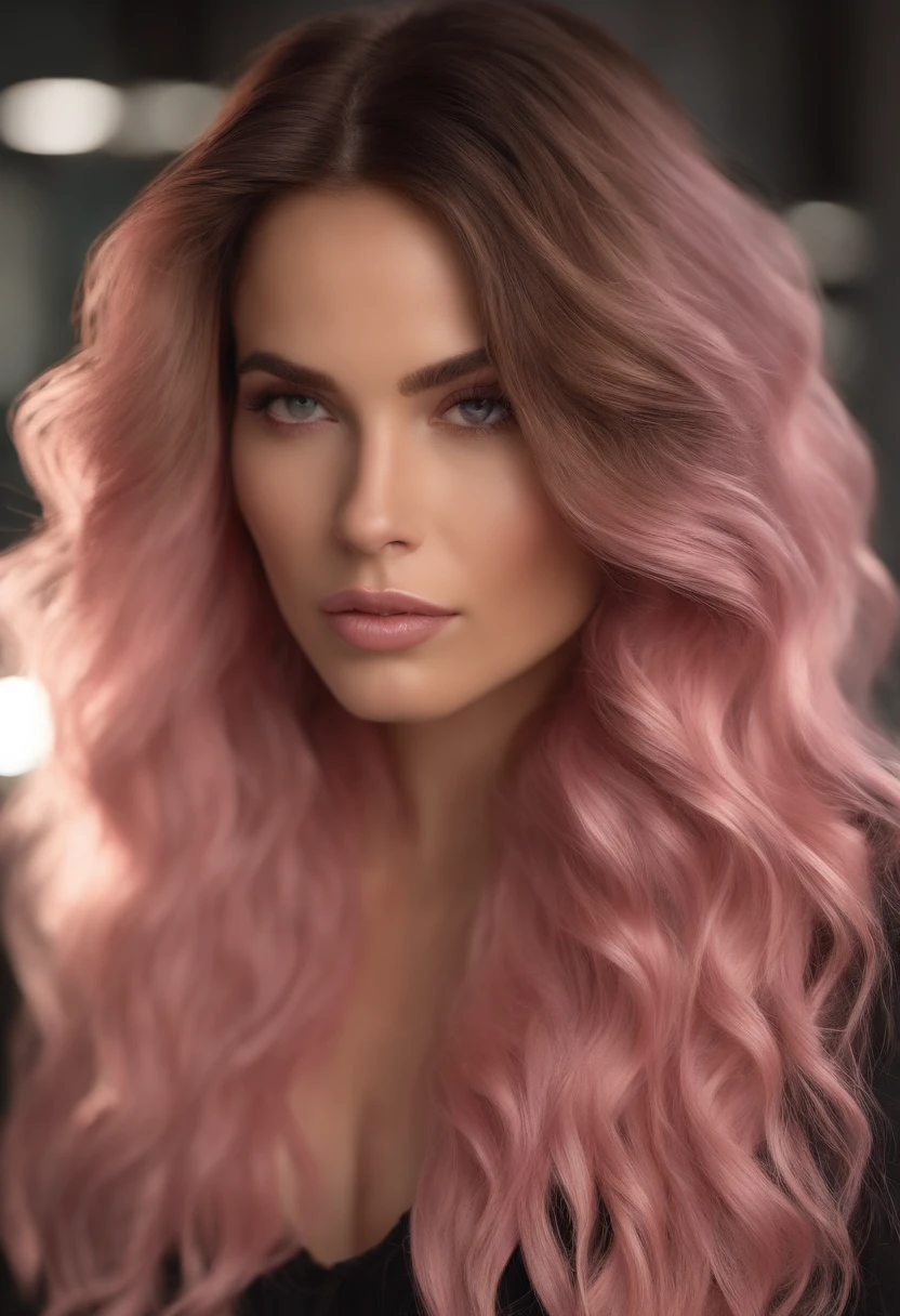 cabelo rosa,cabelos longos,unique hairpin sidelock blush modern cinematic lighting,ray tracing,sombra larga tiro UHD,pele texturizada,Detalhes altos,melhor qualidade 4k
