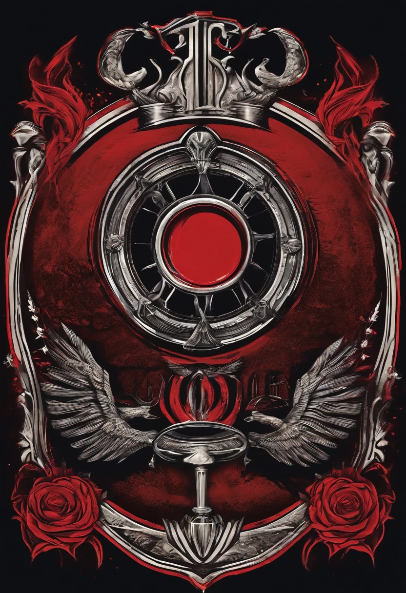 Logo for a rock band, with a red vinyl record as the main and prominent image