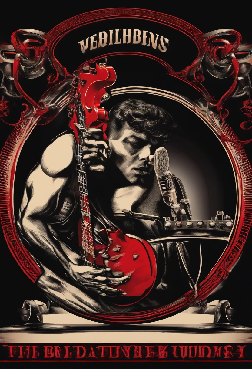 Logo for a rock band, with a red vinyl record as the main and prominent image