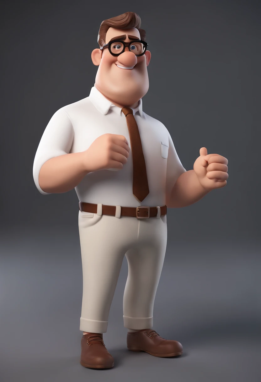 Cartoon character of a man with thin glasses and a white shirt, cabelo muito curto, cabelo grisalho, animation character, Caractere estilizado, animation style rendering, 3D estilizado, Arnold Maya render, 3 d render stylized, toon render keyshot, Personagem 3D, Personagem 3D, 3d rendering stylized, 3 d character render, personagem de desenho animado, Personagem de close up, Pose de personagem,  (Estilo Pixar) (master part:1.2) (Bokeh) (best quality) (pele detalhada) (textura detalhada) (8k) (argila) (Cinematic lighting) (foco nítido