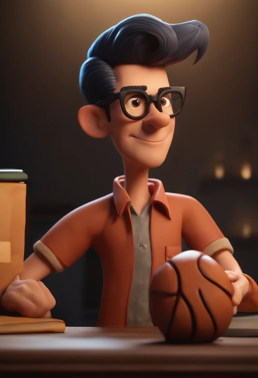 Cartoon character of a man wearing black glasses and a blue shirt, um personagem animado, Caractere estilizado, animation style rendering, 3D estilizado, Arnold Maya render, 3 d render stylized, toon render keyshot, Personagem 3D, Personagem 3D, 3d rendering stylized, 3 d character render, personagem de desenho animado, Personagem de close up, Pose de personagem, (Estilo Pixar) (master part:1.2) (Bokeh) (best quality) (pele detalhada) (textura detalhada) (8k) (argila) (Cinematic lighting) (foco nítido,Senta e vaza a parte superior do corpo