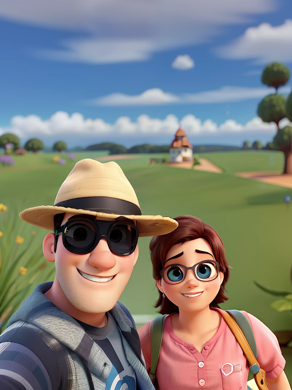Um lindo casal tirando uma self ao estilo pixar bem apaixonado