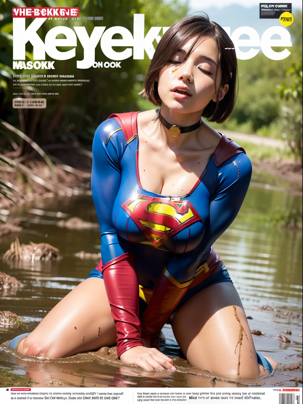 ​masterpiece、Short-haired Supergirl sleeping in a swamp、large full breasts、a choker、Looking at the camera、Enamel costume、Mud stains、Covered in mud、Exhausted、Weekly magazine cover、masturbation、cum on、a miniskirt、sexy  pose、Bukkake、Muddy、syncope、Fayue、plump