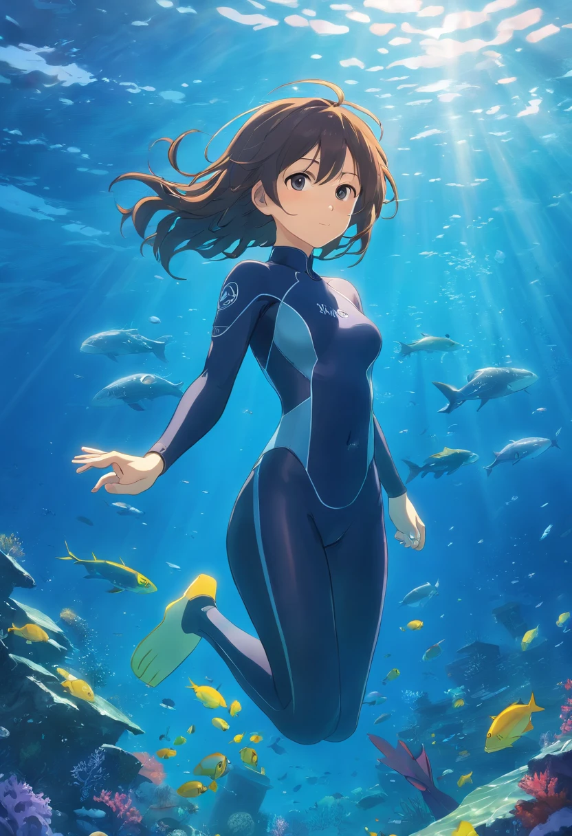 There was a woman in a wetsuit and a wetsuit, underwater photo, underwater photography, underwater shot, Scuba diving, underwater photo, Beginner, wet suit, a diver is under the sea, having fun, In water! up to shoulders, underwater camera, a diver is under the sea, Photo Hot, shot on nikon d 3 2 0 0, Underwater