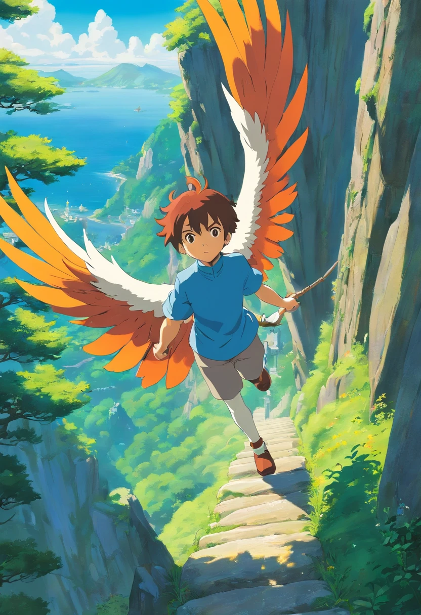 Ikki de fenix soltando um ave fenix de cima da montanha alta qualidade