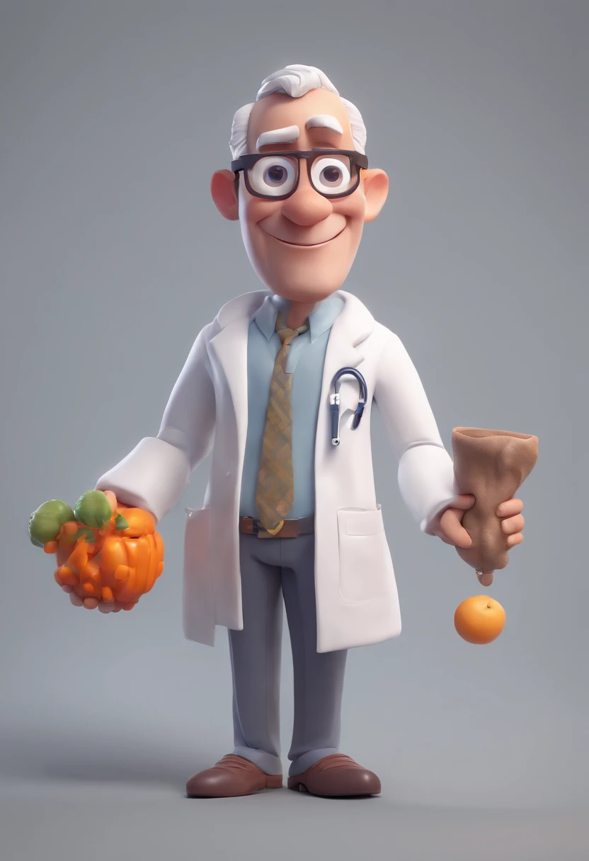 Cartoon character of a man with white glasses and a lab coat, Holding a brain, animation character, Caractere estilizado, animation style rendering, 3D estilizado, Arnold Maya render, 3 d render stylized, toon render keyshot, Personagem 3D, Personagem 3D, 3d rendering stylized, 3 d character render, personagem de desenho animado, Personagem de close up, Pose de personagem,  (Estilo Pixar) (master part:1.2) (Bokeh) (best quality) (pele detalhada) (textura detalhada) (8k) (argila) (Cinematic lighting) (foco nítido