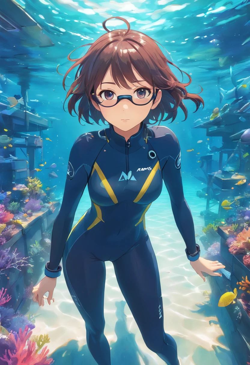 There is a woman in a wetsuit and goggles during a diving course, Instagram, a diver is under the sea, a diver is under the sea, old scuba, Gopro shooting, Discarded scuba visors, Underwater perspective, 3 6 0 capture, amanda clarke, underwater shot, self-shot,