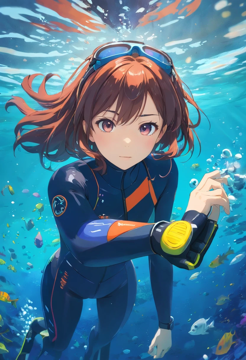 There is a woman in a wetsuit and goggles during a diving course, Instagram, a diver is under the sea, a diver is under the sea, old scuba, Gopro shooting, Discarded scuba visors, Underwater perspective, 3 6 0 capture, amanda clarke, underwater shot, self-shot,