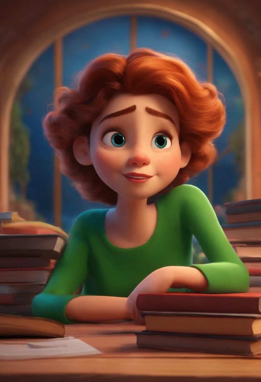 A teacher looking at a dream project inspired by Pixar animation, de perto. The character takes center stage with captivating facial expressions, oferecendo um toque de irrealidade