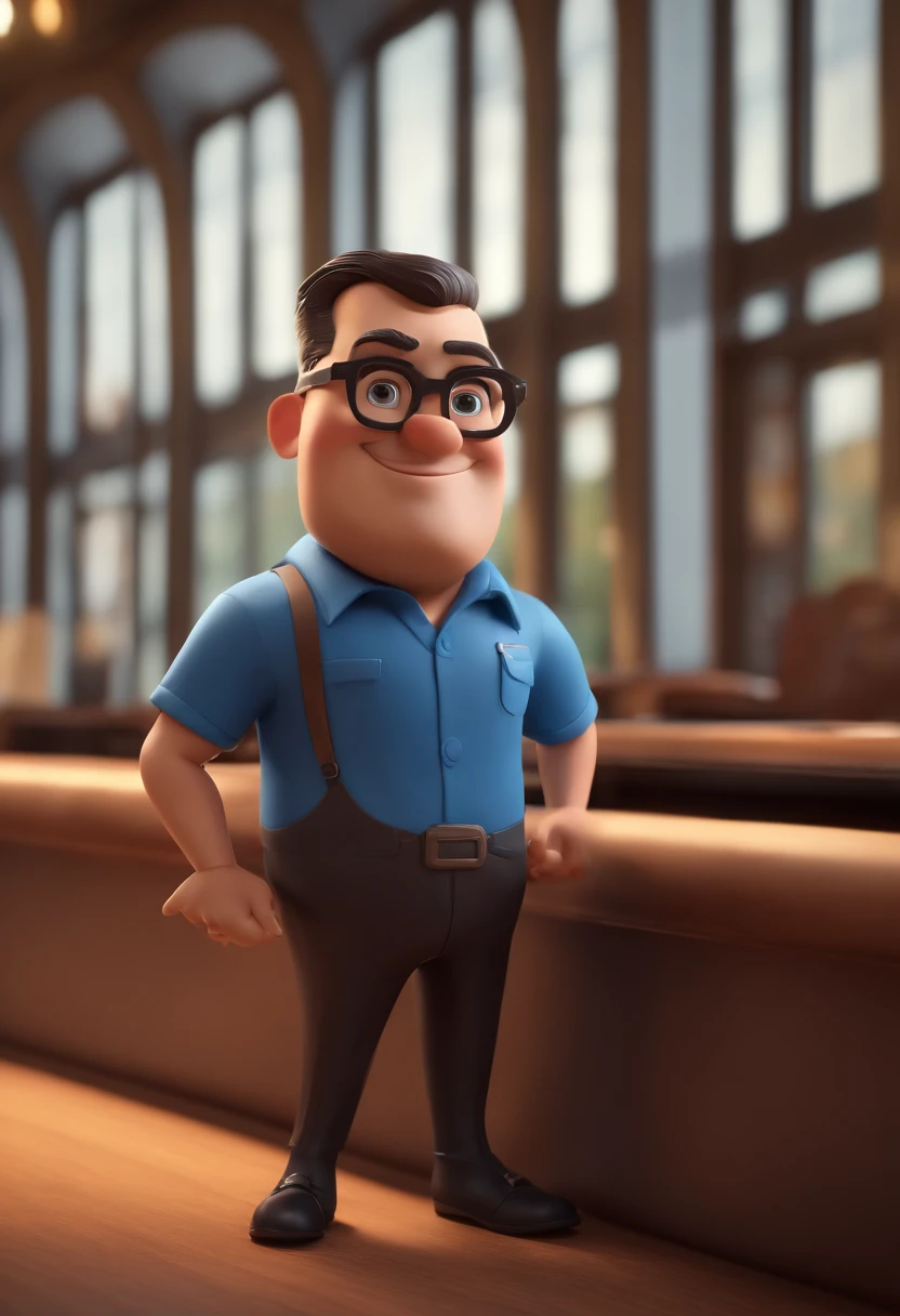 Cartoon character of a man with black glasses and a blue shirt, animation character, Caractere estilizado, animation style rendering, 3D estilizado, Arnold Maya render, 3 d render stylized, toon render keyshot, Personagem 3D, Personagem 3D, 3d rendering stylized, 3 d character render, personagem de desenho animado, Personagem de close up, Pose de personagem,  (Estilo Pixar) (master part:1.2) (Bokeh) (best quality) (pele detalhada) (textura detalhada) (8k) (argila) (Cinematic lighting) (foco nítido