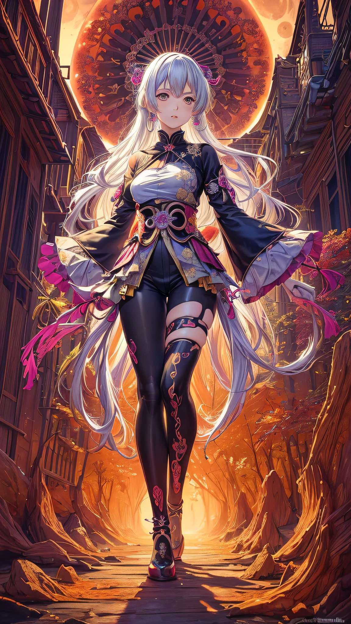 (masutepiece, of the highest quality, Best Quality, Official art, Beautiful and aesthetic:1.2), (1girl in), ighly detailed,(Fractal Art:1.3),Colorful,highest details, pastel, Luminous, blazing, Pearlescent, Irridescent color, Sun, Moon