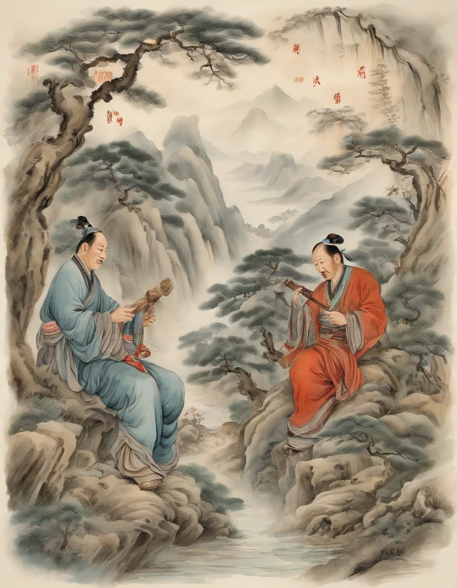 Chinese men, The Drunken Eight Immortals gathered in the dense wormwood bushes,Wormwood in the hand