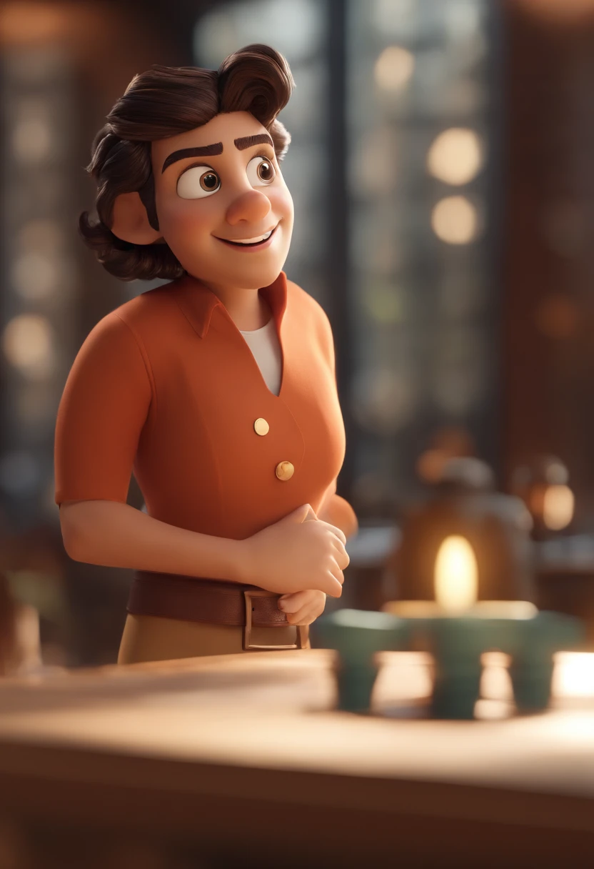 jovem de terno preto com camisa branca, cabelo topete, Caractere estilizado, animation style rendering, 3D estilizado, Arnold Maya render, 3 d render stylized, toon render keyshot, Personagem 3D, Personagem 3D, 3d rendering stylized, 3 d character render, personagem de desenho animado, Personagem de close up, Pose de personagem, (Estilo Pixar) (master part:1.2) (Bokeh) (best quality) (pele detalhada) (textura detalhada) (8k) (argila) (Cinematic lighting) (foco nítido