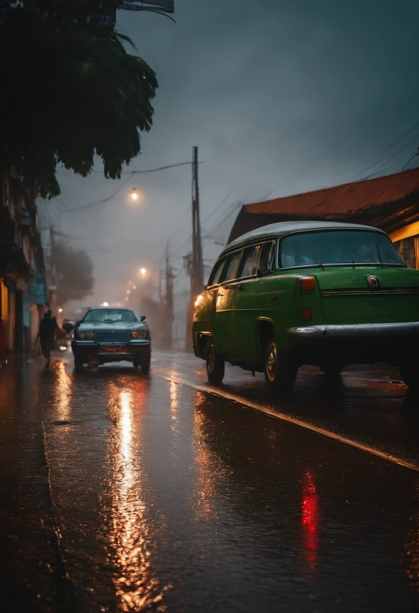 Um par de oculos abandonados na estrada durante a chuva
