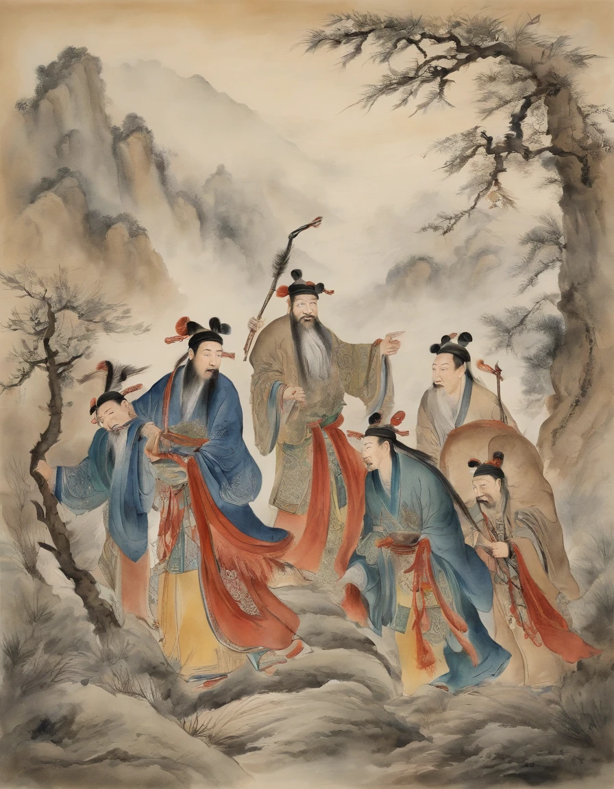 Chinese men, The drunken eight immortals each held a magic weapon and gathered in the dense wormwood bushes,Wormwood in the hand