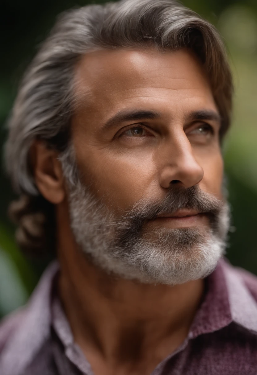 Homem de 40 anos, com cabelo de corte social grisalho, usando uma farda de xerife, tom de pele branca, olhos castanhos escuros