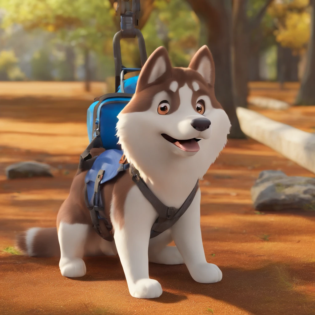 Barbara is a smiling 25-year-old human boy, ruiva, com seu fiel amigo, Akira , o cachorro husky siberiano marrom e branco , deitados no jardim