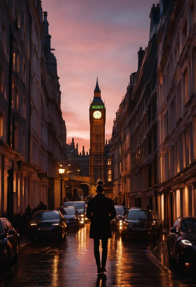 homem, estilo disney pixar, Black toothpick brown color topknot hair standing in london, imagem em 3d