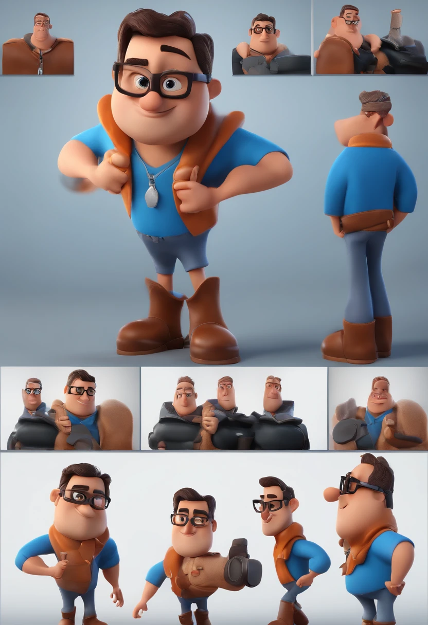 Cartoon character of a man with black glasses and a blue shirt, animation character, Caractere estilizado, animation style rendering, 3D estilizado, Arnold Maya render, 3 d render stylized, toon render keyshot, Personagem 3D, Personagem 3D, 3d rendering stylized, 3 d character render, personagem de desenho animado, Personagem de close up, Pose de personagem,  (Estilo Pixar) (master part:1.2) (Bokeh) (best quality) (pele detalhada) (textura detalhada) (8k) (argila) (Cinematic lighting) (foco nítido