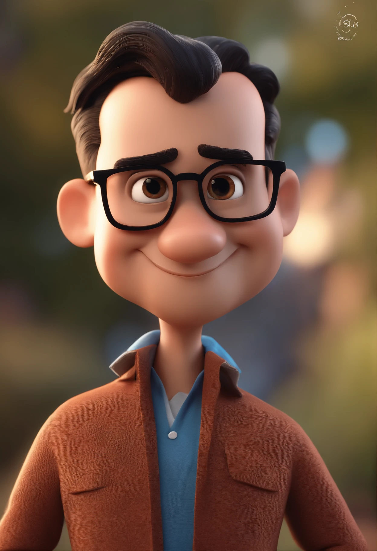 Cartoon character of a man with black glasses and a blue shirt, animation character, Caractere estilizado, animation style rendering, 3D estilizado, Arnold Maya render, 3 d render stylized, toon render keyshot, Personagem 3D, Personagem 3D, 3d rendering stylized, 3 d character render, personagem de desenho animado, Personagem de close up, Pose de personagem, (Estilo Pixar) (master part:1.2) (Bokeh) (best quality) (pele detalhada) (textura detalhada) (8k) (argila) (Cinematic lighting) (foco nítido