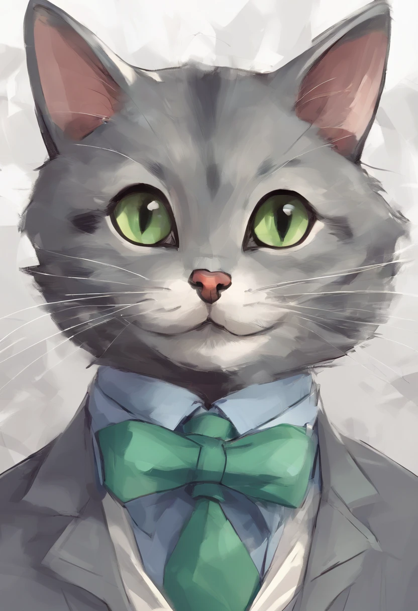 Painting of a cat wearing a suit and tie with green eyes - SeaArt AI