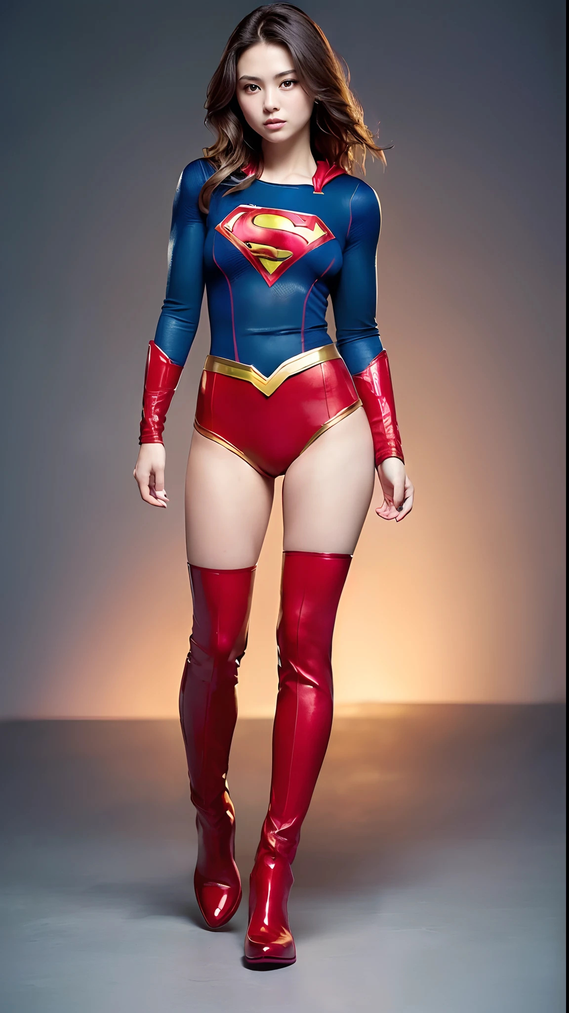 No background、Are sleeping、lying back on、(((Wear black tights on your beautiful legs.)))、(((Grow legs、tall、Legally express the beauty of your smile)))、((((Make the most of the original image)))、(((Supergirl Costume)))、(((beautiful hairl)))、(((Suffering)))、(((Feet must necessarily be worn with black tights)))、(((You need to wear red boots)))、((Top image quality、8K))、((top-quality、8K、​masterpiece:1.3))、(((Keep Background )))、Crisp focus:1.2、Beautiful woman with perfect body shape:1.4、Slender Abs:1.2、a wet body:1.5、Highly detailed facial and skin texture、8K