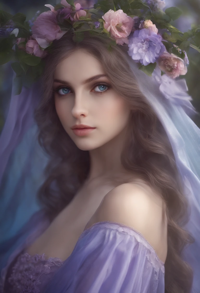 1girl, Frederica Bernkastel, franja, blue bow, cabelos azuis, franja contundente, arco, segurar o peito, rabo de gato, folded arms, vestir, cabelos longos, mangas compridas, Purple eyes, fundo simples, sozinho, arco de cauda, ornamento da cauda, cauda levantada, fita de cauda