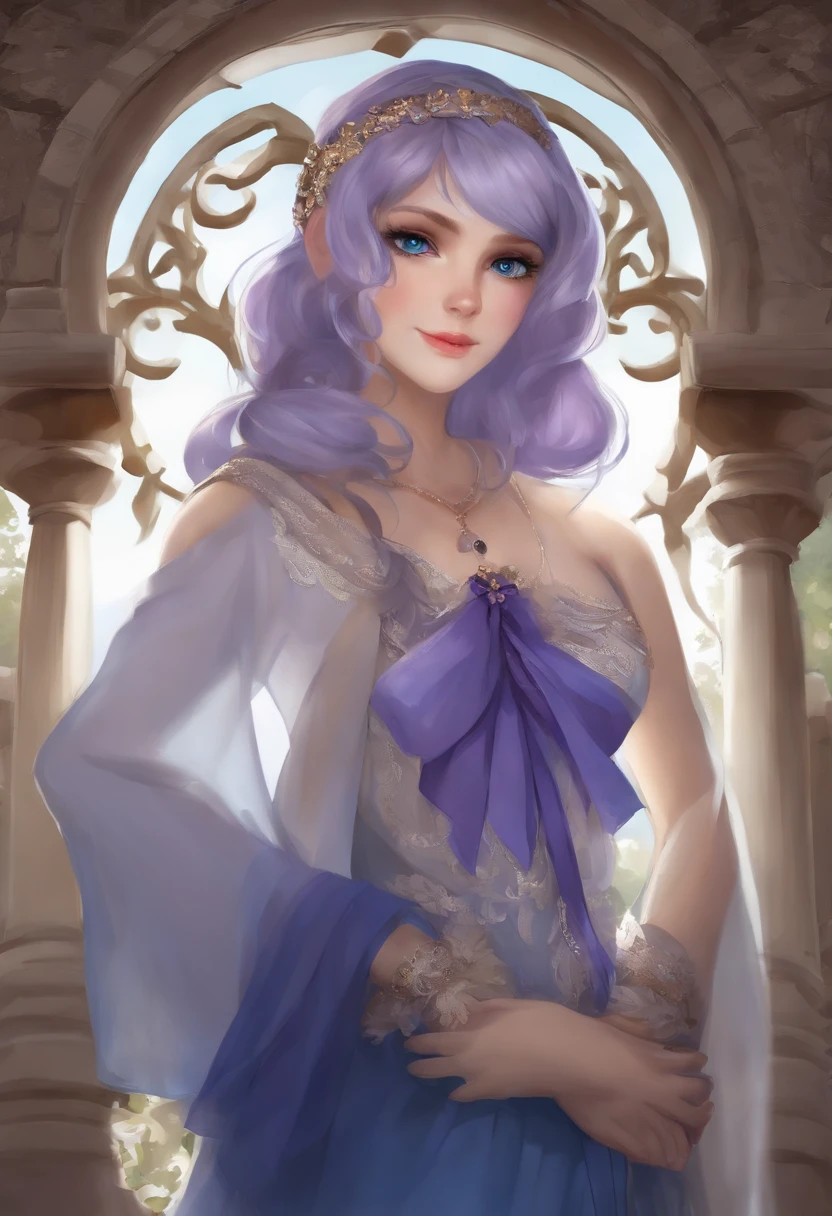 1girl,highres, high quality, masterpiece, mxmkWhiteDress, bare shoulder, purple eyes, white dress, braid