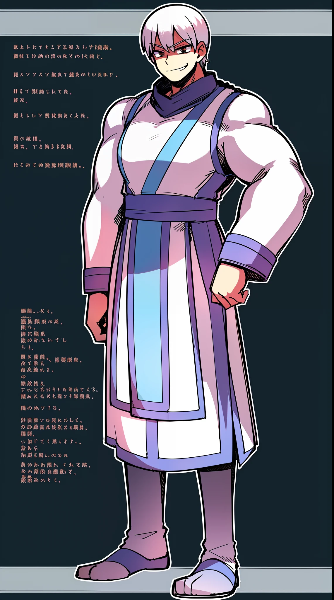 tunic, white hair , oldman, short hair, tunic, muscular, tall, smug, smile, mature male, old face