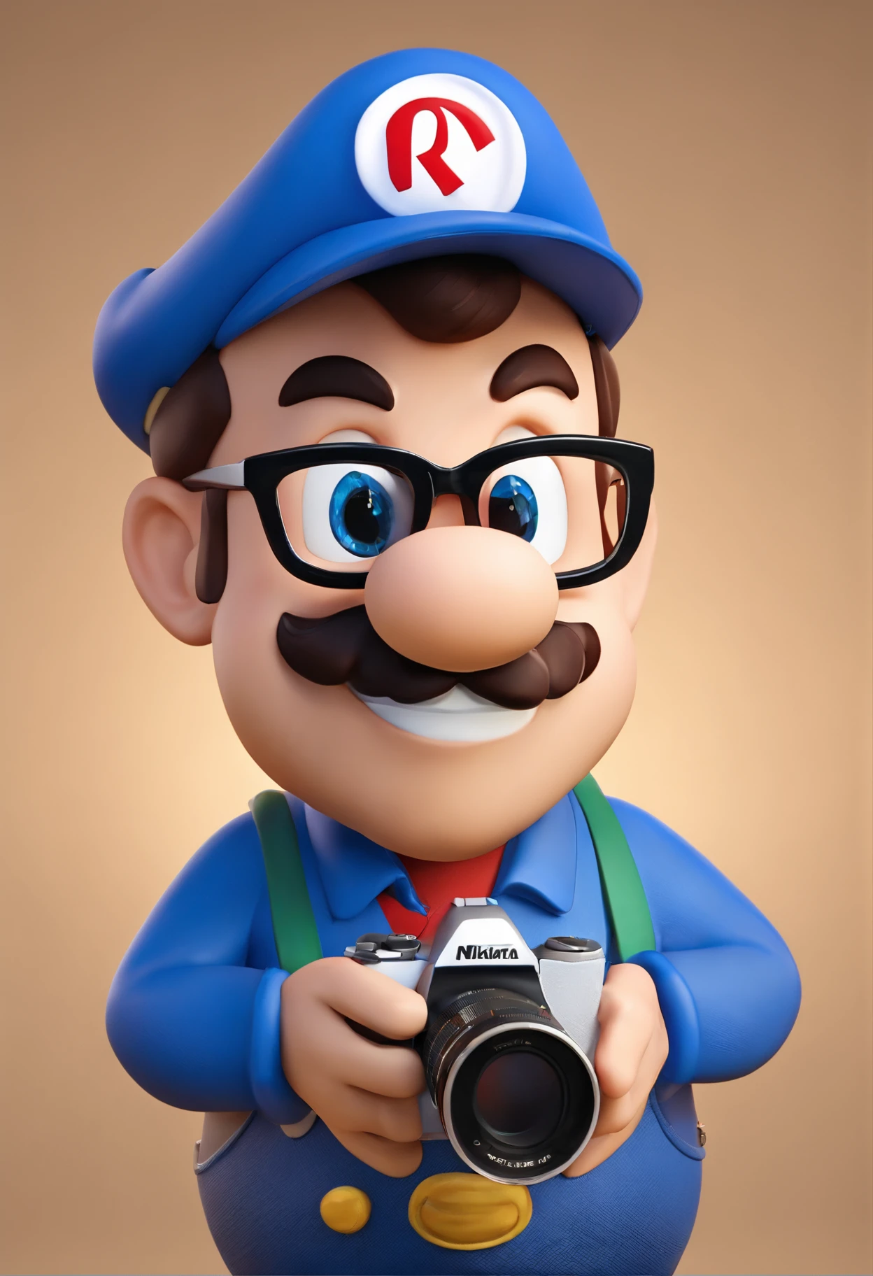 Cartoon character of a white man wearing black glasses and a blue shirt, holding a Nikon camera, um personagem animado, Caractere estilizado, animation style rendering, 3D estilizado, Arnold Maya render, 3 d render stylized, toon render keyshot, Personagem 3D, Personagem 3D, 3d rendering stylized, 3 d character render, personagem de desenho animado, Personagem de close up, Pose de personagem, (Estilo Pixar) (master part:1.2) (Bokeh) (best quality) (pele detalhada) (textura detalhada) (8k) (argila) (Cinematic lighting) (foco nítido，Senta e vaza a parte superior do corpo Estilo Pixar