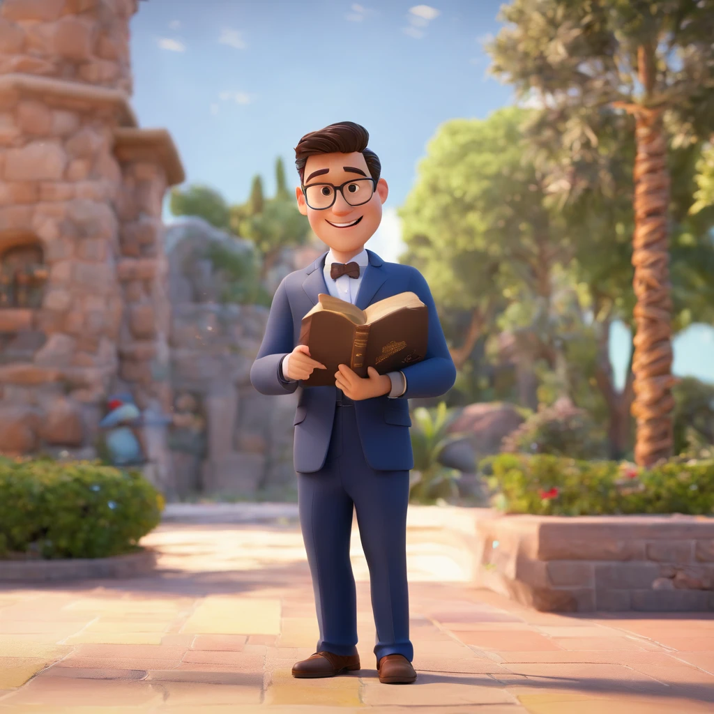 criar um jovem baseado na disney pixar, Being a pastor in a suit and tie and with the Bible in his hand