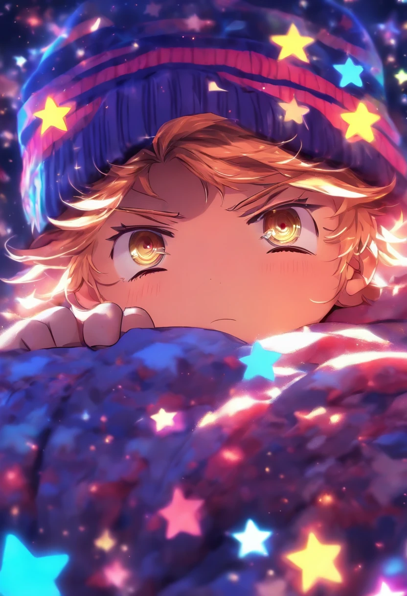 um menino estrela com sono com gorro de dormir