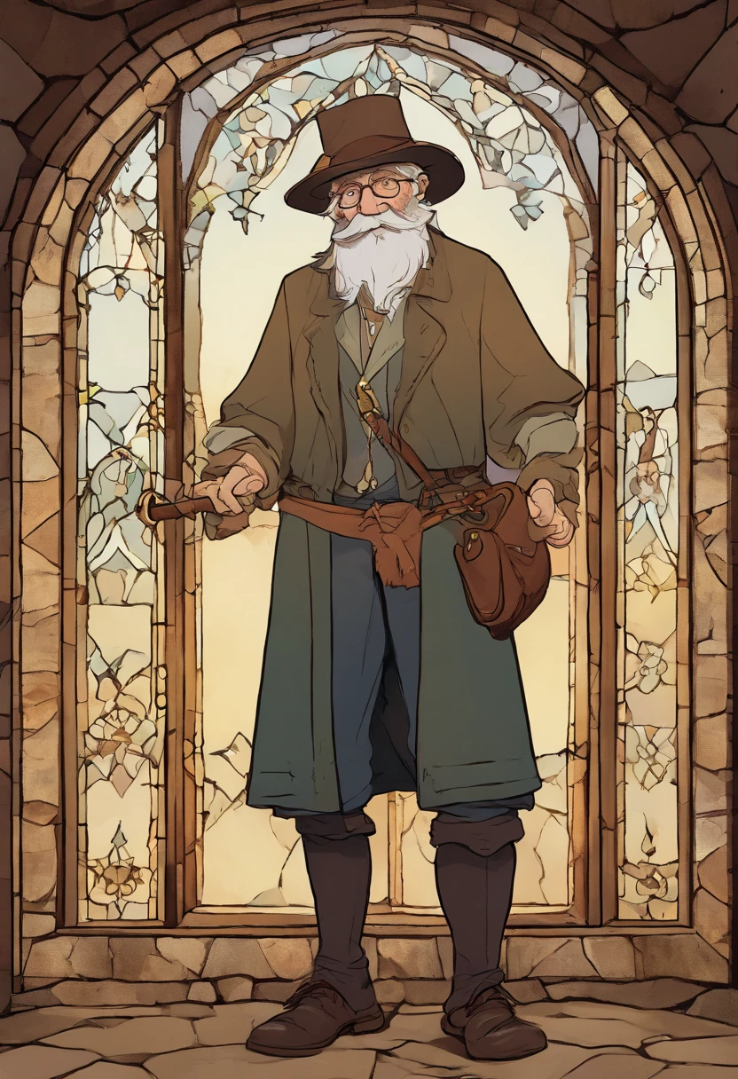 Pesquisador estiloso Henry Mintzberg, An old man with round window panes and a hat, usando oculos de grau, sem barba