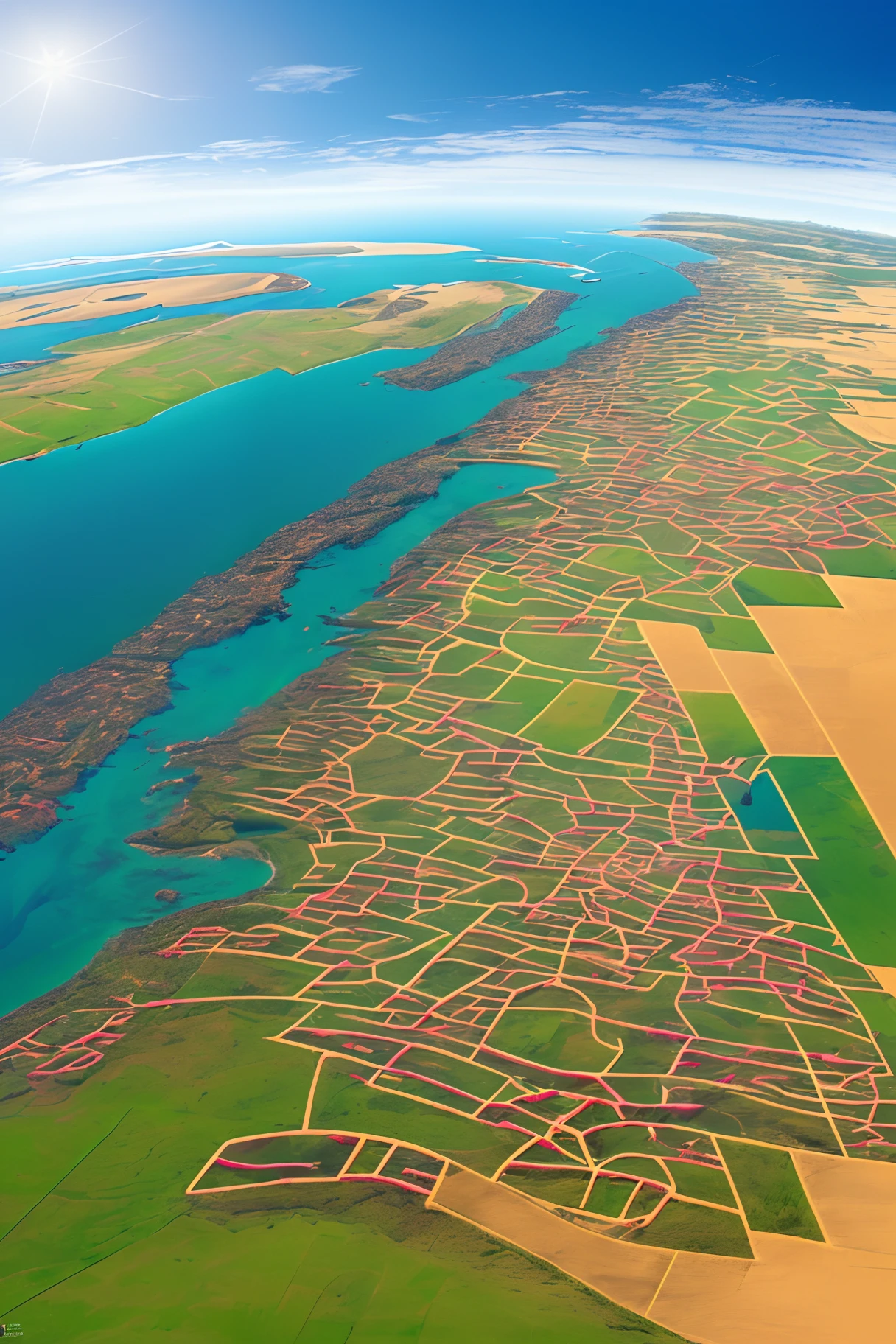 araffes in a field with a river and a forest, steam workshop maps, no trees, hyper detailed, zoom out very far, game map, grassy plains, coastline, highly detailed terrain, an expansive grassy plain, entire city visible, detailed scenery — Width 672, highly detailed maps, simple fantasy maps, r/battlemaps, detailed terrain, rock walls of river channels