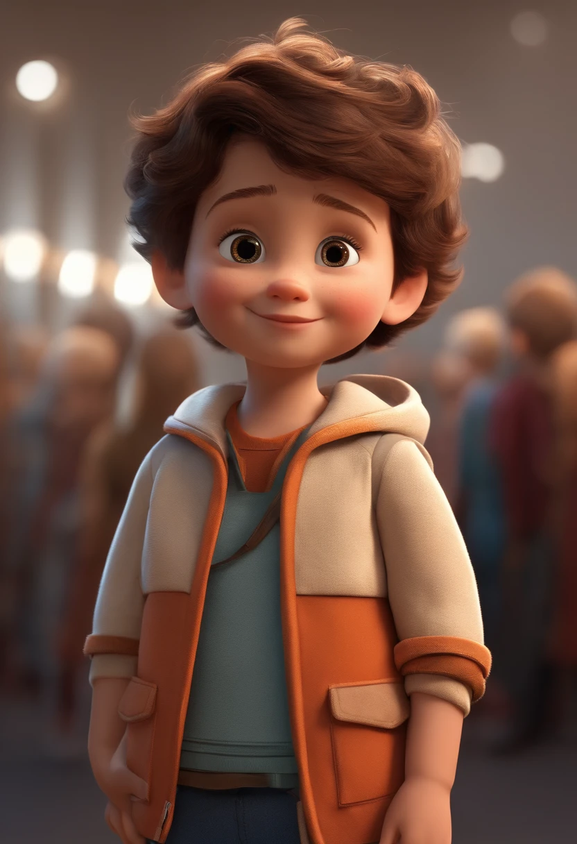 a happy cute standing short hair, vestindo uma fantasia espacial, , fundo branco, barnet, Tom, Estilo Pixar, ....3d, desenhos animados, rosto detalhado, asymmetrical 16k