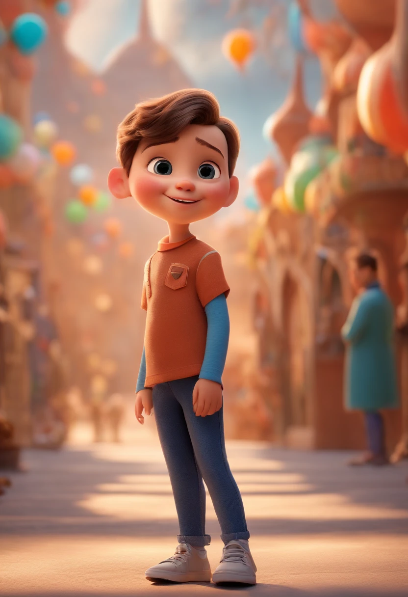 a happy cute ??? standing short hair, vestindo uma fantasia espacial, , fundo branco, barnet, Tom, Estilo Pixar, ....3d, desenhos animados, rosto detalhado, asymmetrical 16k