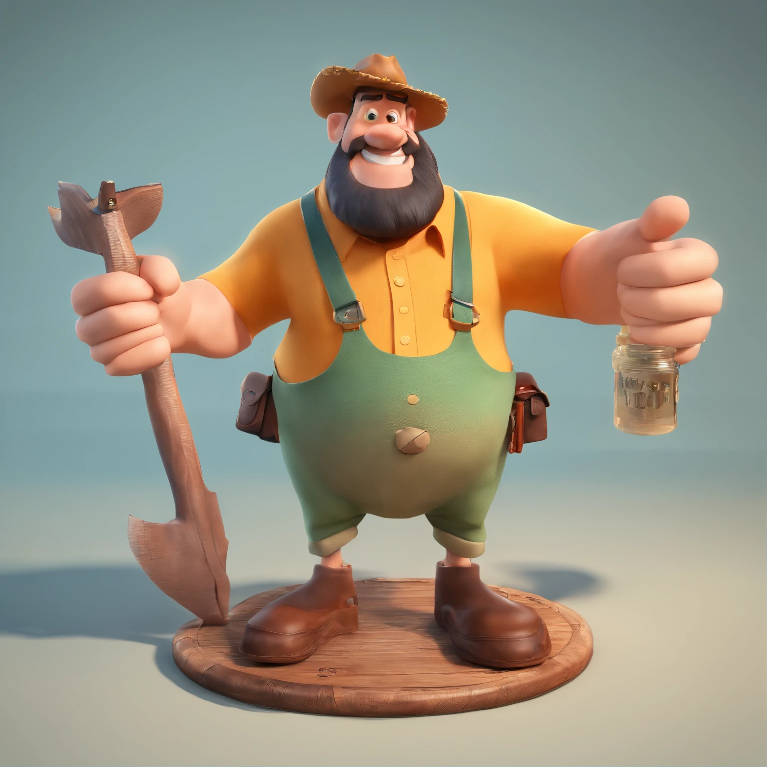 Crie um cartaz inspirado na Disney Pixar, Um homem acima do peso comendo um pedaco de costela bovina