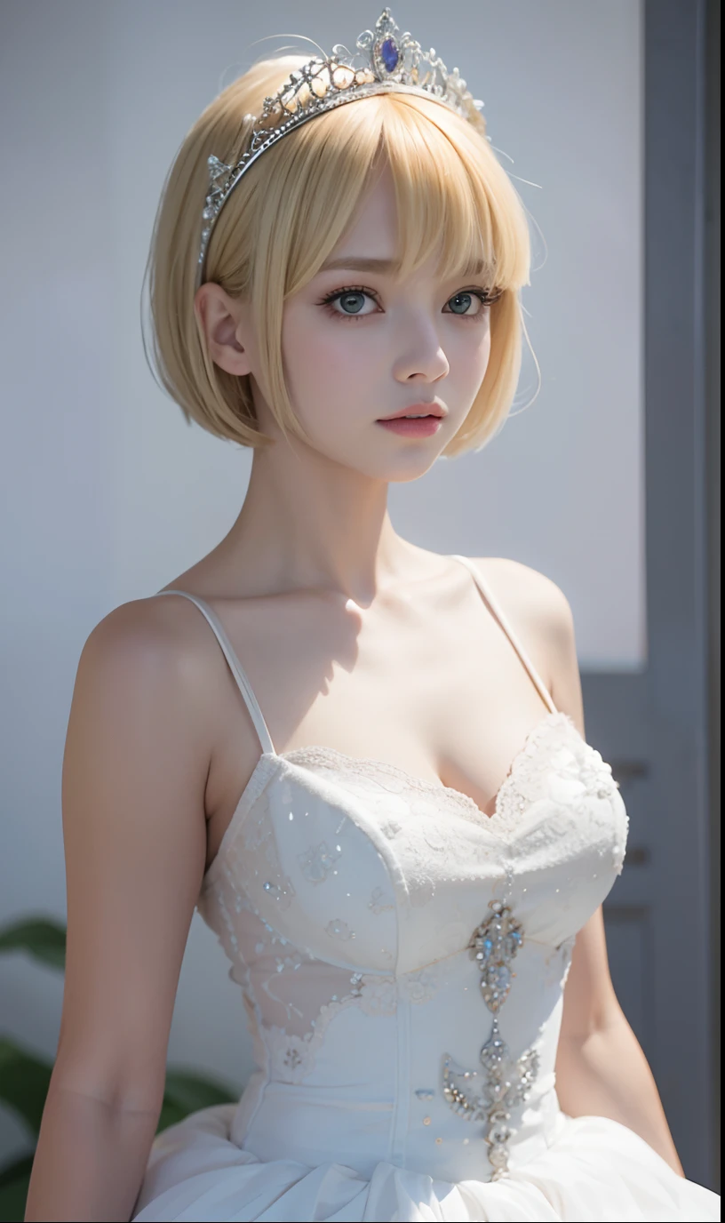 8K,Masterpiece,One woman,Smile,28 years old,blue eyes,Blonde Hair,Short Bob Hair,Maid clothes,Ella Freya, a beautiful Dutch YouTuber(Ella Freya),