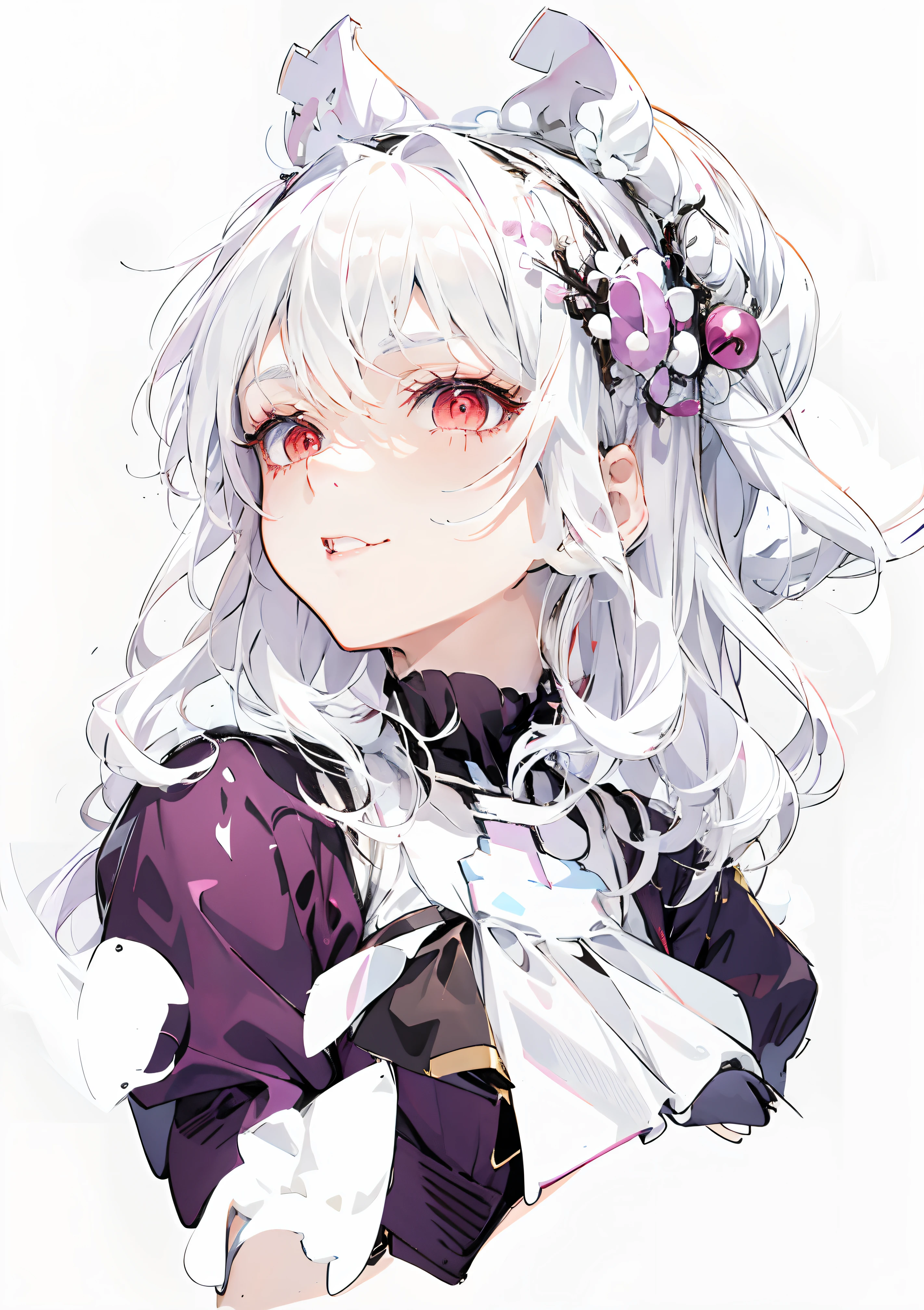 animemanga girl，Long white hair and pink eyes，Wearing a purple dress, zerochan art, a beautiful anime portrait, Girl with white hair, white-haired god, white haired Cangcang, Perfect white haired girl, portrait anime girl, White-haired, (Anime girl), detailed portrait of an anime girl, anime girl profile, white haired lady, Beautiful anime art, Beautiful anime artwork