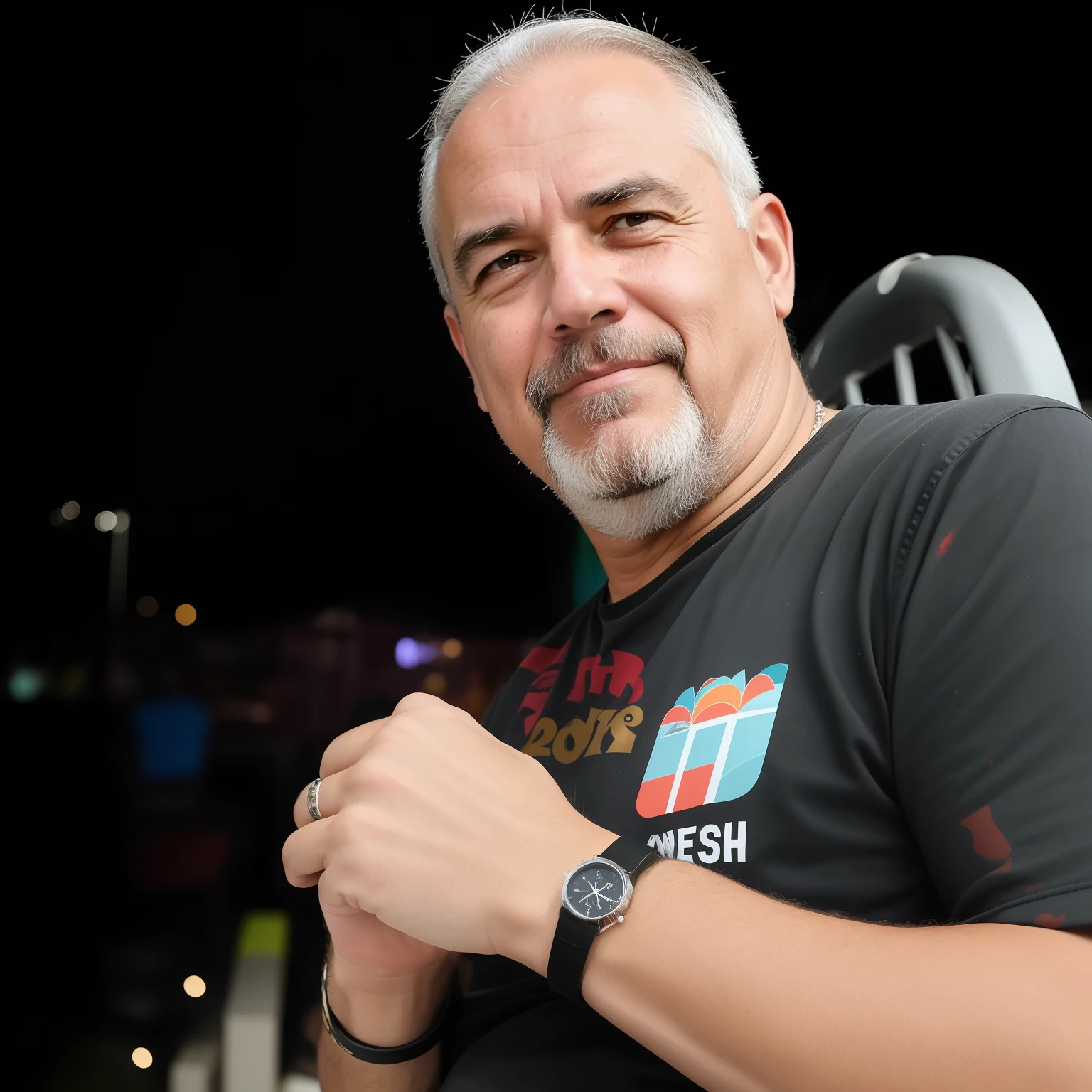 there is a man sitting on a chair with a watch on his wrist, inspirado em Phil Foglio, inspired by Antônio Parreiras, Ricardo Garriott, inspirado em Edi Rama, Fotografia selfie 8k, inspired by Nuno Gonçalves, inspirado em Nathan Oliveira, foto de um homem branco de 50 anos, david rios ferreira