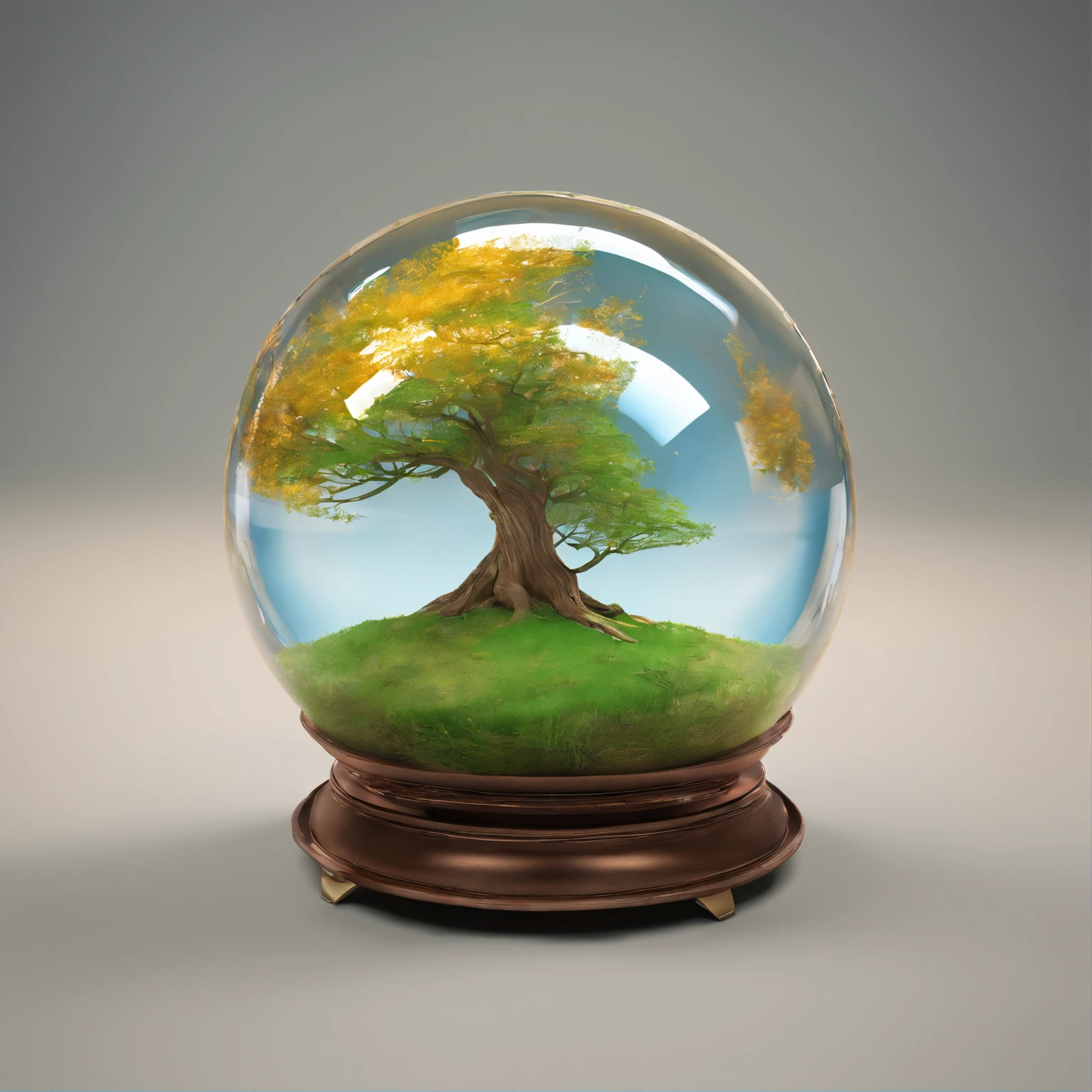 (master part),(best quality:1.0), (Ultra Highres,), circunstanciado, a glass ball with a tree inside it, arte digital, Vencedor do concurso CG Society, borboletas e raios solares, concept art design illustration, Beautiful digital illustration, ecossistema fechado