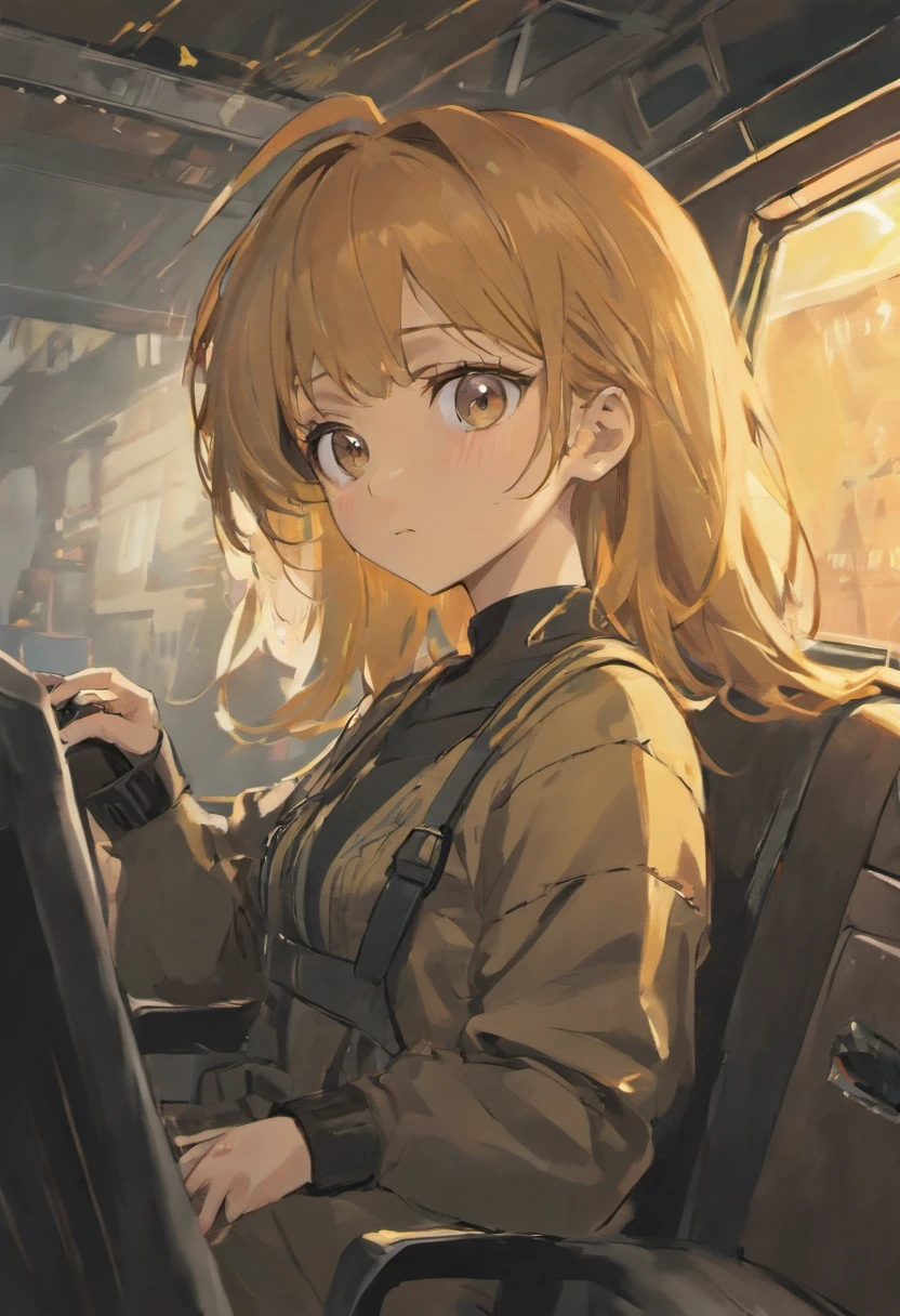\((high quality)), ((masterpiece)), 8k, extremely detailed CG 8k wallpaper unit, cg game, light brown eyes, highlight, mouth closed, short wavy dark blonde hair