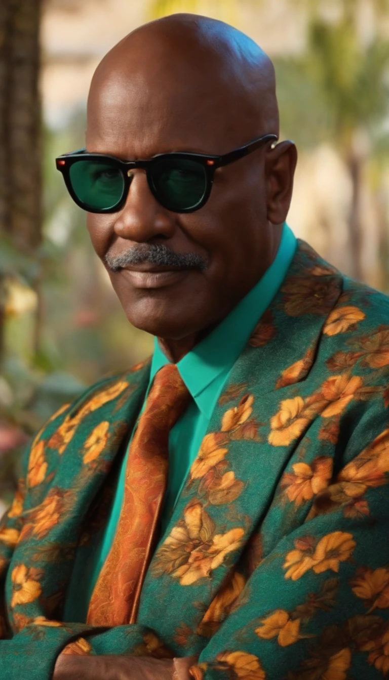 Criar homem, negro, 58 years in front standing, bald man wearing Pixar Disney-style glasses