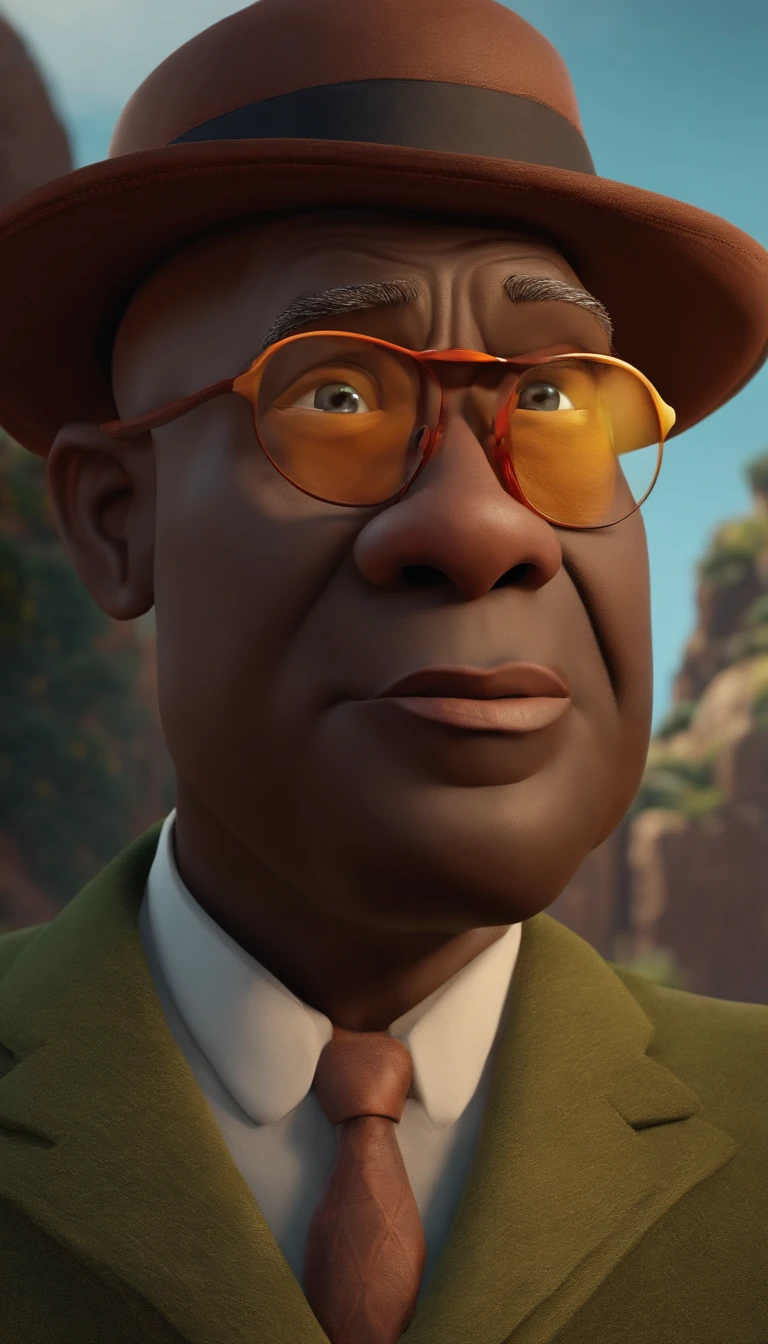 Criar homem, negro, 58 years in front standing, bald man wearing Pixar Disney-style glasses
